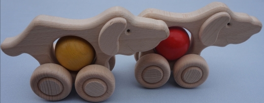 Large wooden pig with ball Height 11cm, Length 15cm