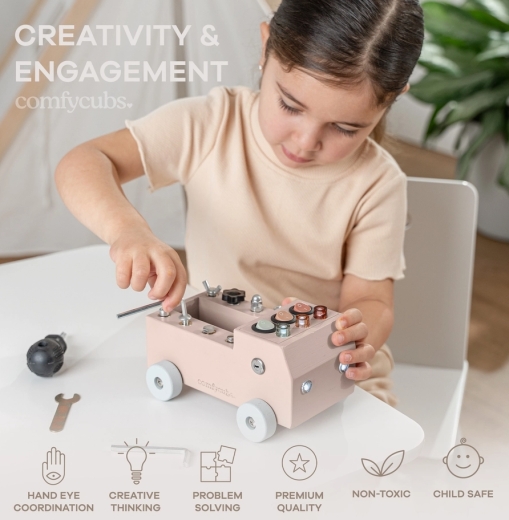 Comfy Cubs Busy Board LKW – LED Lichtschalter & 9 Motorik-Spiele (ab 3 Jahren)