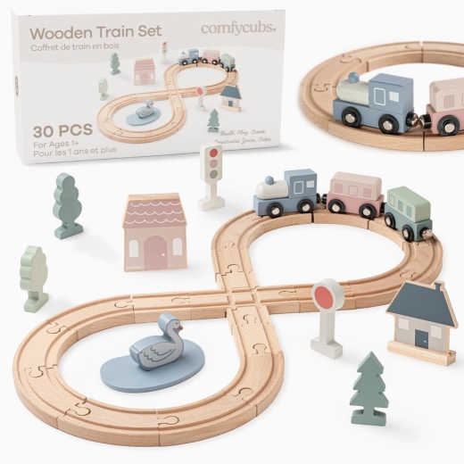 Holzeisenbahn-Set 30-Teilig für Kleinkinder ab 1 Jahr
